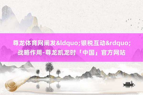 尊龙体育网阐发&ldquo;银税互动&rdq
