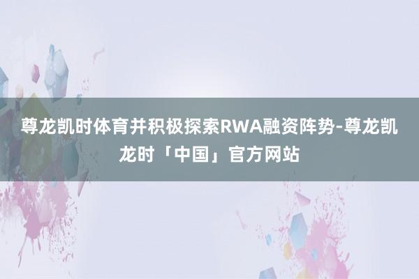 尊龙凯时体育并积极探索RWA融资阵势-尊龙凯龙时「中国」官方网站